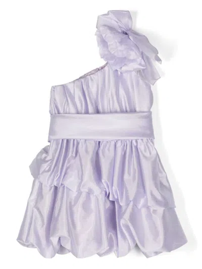 Miss Grant Kids' Floral-appliqué Organza Dress In Purple