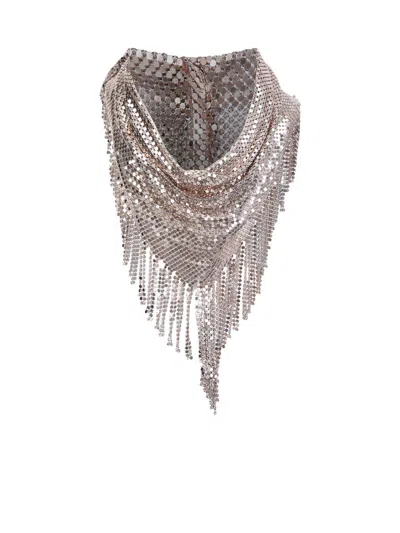 Paco Rabanne Pixel Embellished Fringed Scarf Necklace In Neutral
