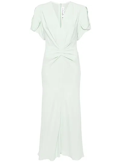 Victoria Beckham Ruched-detail Midi Dress In Jade