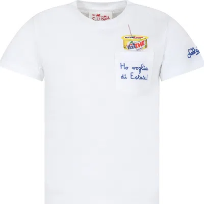 Mc2 Saint Barth Kids' White T-shirt For Boy With Estathé Print