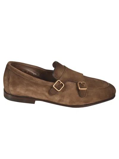Santoni Suede Monk Shoes In Brown