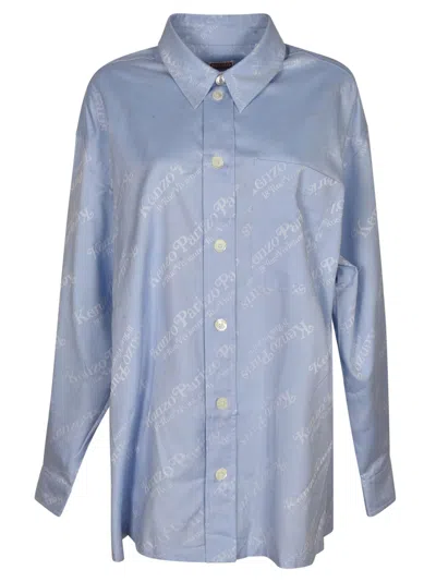 Kenzo Logo Print Oversized Shirt In Azzure