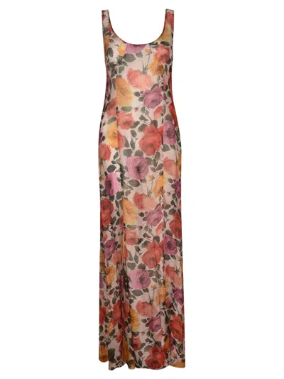 Blugirl Floral Print Sleevess Long Dress In Multicolor