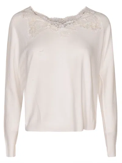 Ermanno Scervino Lace Paneled Ribbed Sweatshirt In White