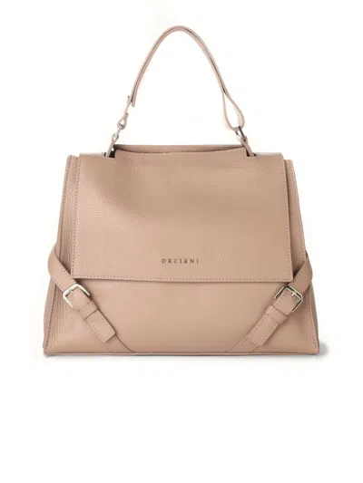 Orciani Sveva Sense Medium Gray Leather Bag With Shoulder Strap In Pink