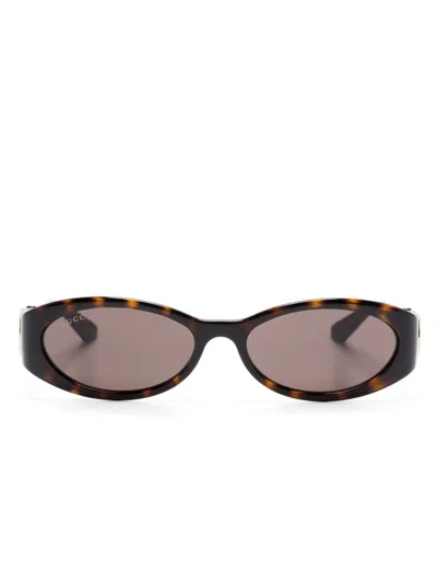 Gucci Brown Oval-frame Tortoiseshell Sunglasses