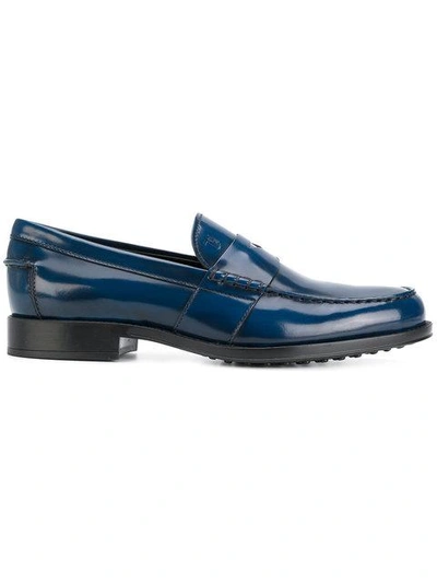 Tod's Men's Leather Loafers Moccasins In Blue