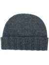 Drumohr Cuffia Rasa Cashmere Beanie In Green In Grey