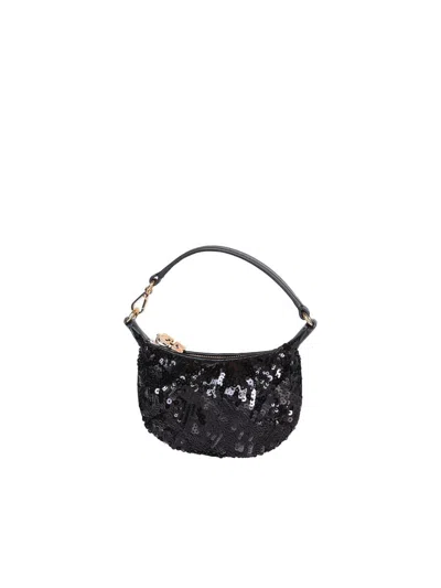Ganni Mini Flat Butterfly Sequined Pouch In Black
