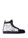 PHILIPP PLEIN BLACK AND WHITE LEATHER HIGH-TOP WOOD SNEAKERS,A17S MSC 0764 PCO011N 0291