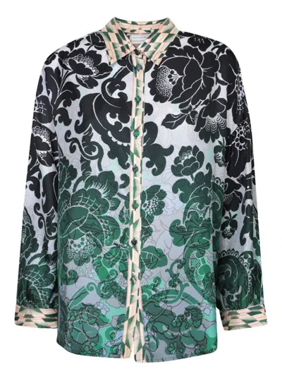 Pierre-louis Mascia Silk Shirt With Floral Pattern In Green