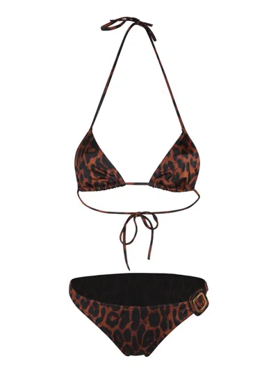 Tom Ford Leopard-print Buckle Triangle Bikini Set In Black,brown
