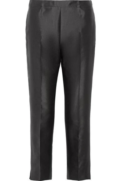 Prada Cropped Wool And Silk-blend Straight-leg Trousers In Black