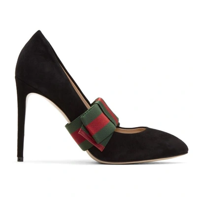 Gucci Sylvie Suede Web Mary Jane Pumps, Black