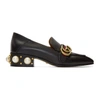 GUCCI Black Leather Pearl Loafers,423559 DKHC0