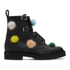 Fendi 30mm Mink Pompoms & Leather Biker Boots