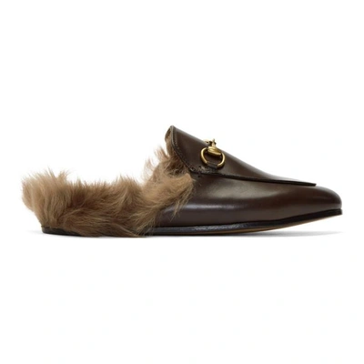 Gucci Brown Fur Princetown Slippers In 2060 Fondente/natura