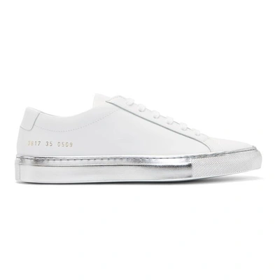 Common Projects White & Silver Achilles Low Color Block Sole Sneakers In Bianco