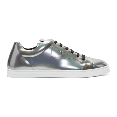 Fendi Men's Bag Bugs Metallic Leather Low-top Trainers, Silver In F0qw0