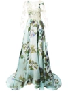 MARCHESA LACE PANEL FLARED GOWN,M1882112301897