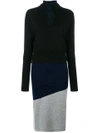 Jw Anderson Triple Layer Merino Wool Knit Dress In Black|blu