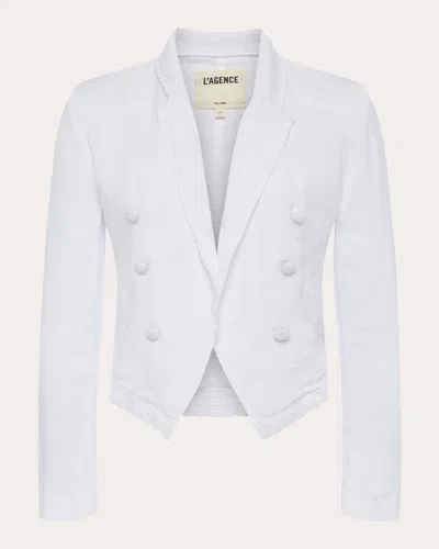 L Agence Wayne Crop Double Breasted Jacket In Blanc