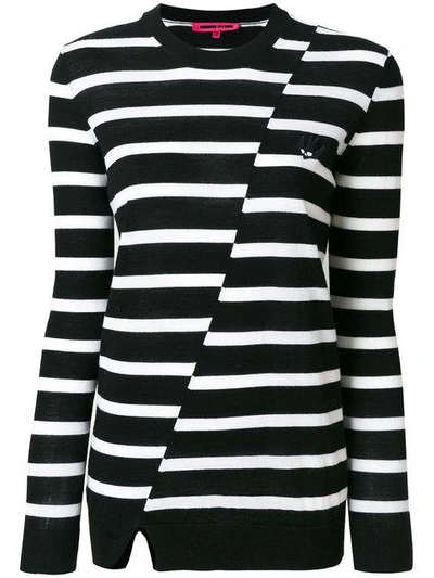 Mcq By Alexander Mcqueen Black & White Distort Stripe Swallow Badge Sweater
