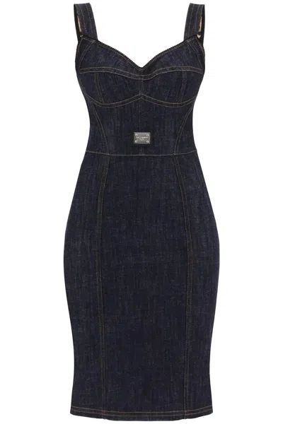 Dolce & Gabbana Denim Bustier Dress In Blue