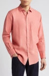 Peter Millar Coastal Garment Dyed Linen Button-up Shirt In Clay Rose