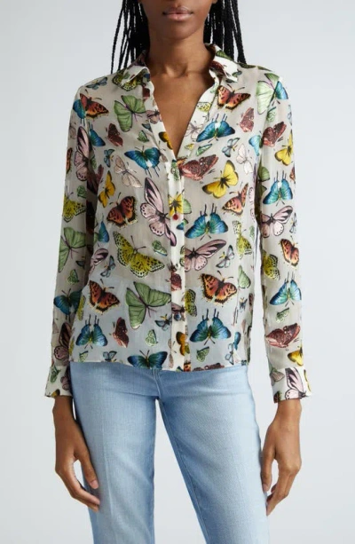 Alice And Olivia Eloise Butterfly Print Button-up Shirt In Boundless Butterfly