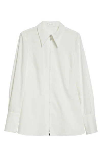 Interior The Freddy Front Zip Long Sleeve Cotton Shirt In Whiteout