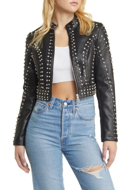 Azalea Wang Studded Faux Leather Moto Jacket In Black