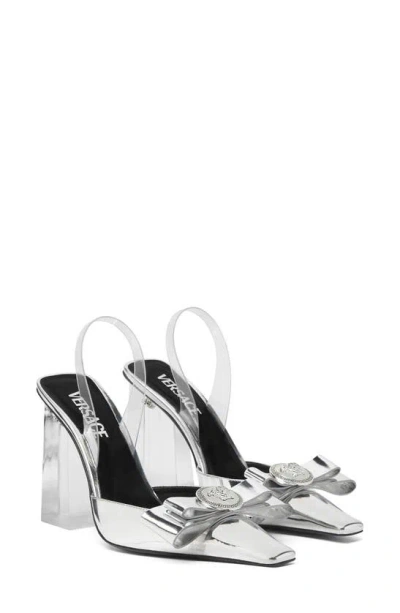 Versace Bow Slingback Pump In Transparent/ Silver