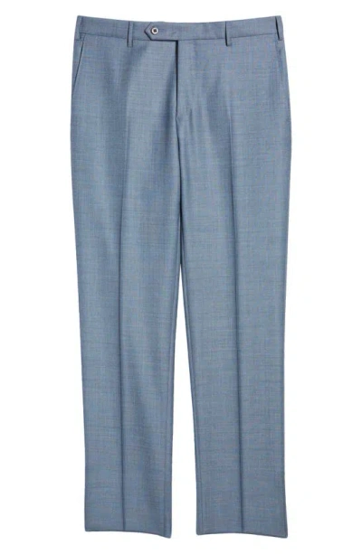 Zanella Parker Classic Wool Sharkskin Dress Trousers In Medium Blue