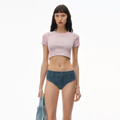 Alexander Wang Embossed Logo Cropped Top In Washed Pink Lace