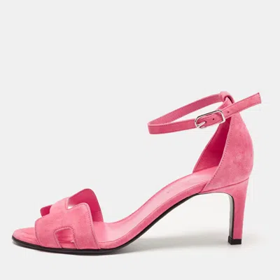 Pre-owned Hermes Pink Suede Premiere Sandals Size 35.5