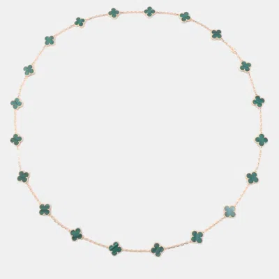 Pre-owned Van Cleef & Arpels 18k Yellow Gold And Malachite Vintage Alhambra 20 Motif Necklace
