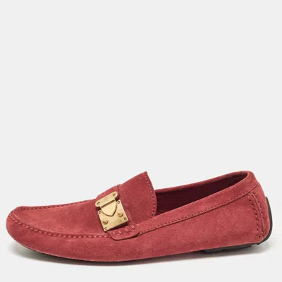 Pre-owned Louis Vuitton Red Suede Lombok Loafers Size 43.5