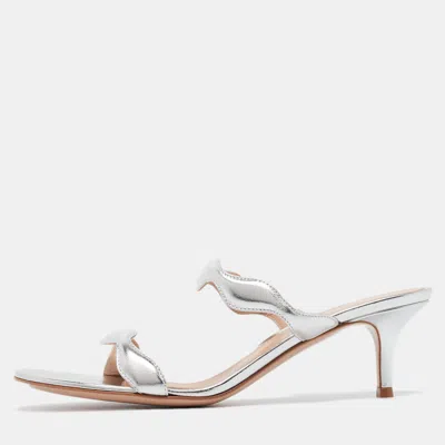 Pre-owned Gianvito Rossi Silver Leather Wavy Sandals Size 38.5