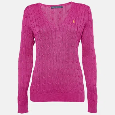 Pre-owned Ralph Lauren Pink Cotton Knit V-neck Jumper L