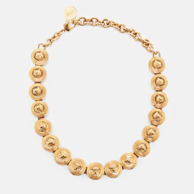 Pre-owned Versace Medusa Motif Gold Tone Choker Necklace