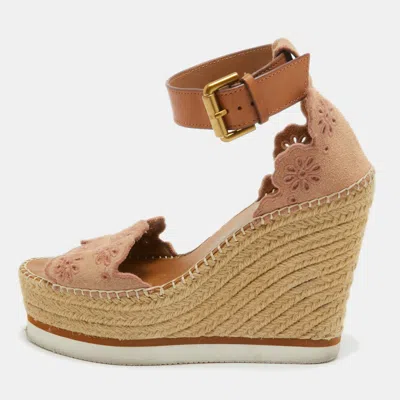 Pre-owned See By Chloé Pink/beige Leather And Suede Wedge Espadrille Sandals Size 39