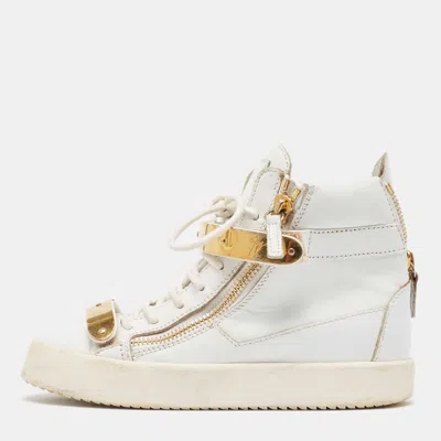 Pre-owned Giuseppe Zanotti White Leather Coby High Top Trainers Size 37
