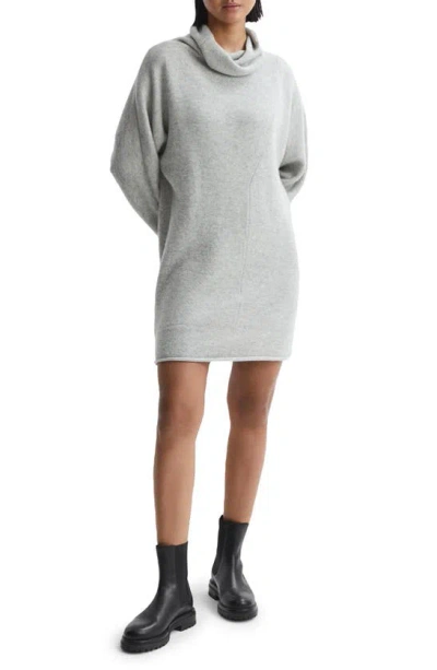 Reiss Sami - Soft Grey Oversized Wool Blend Cowl Neck Mini Dress, M