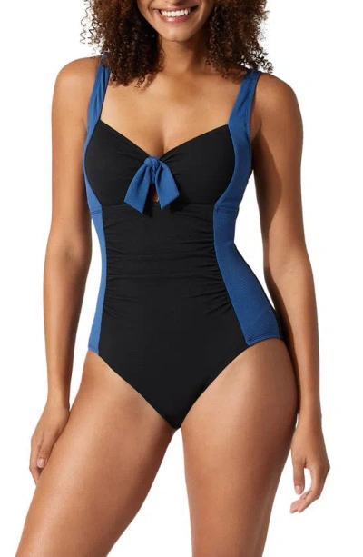 Tommy Bahama Island Cays Colorblock Tie One-piece Swimsuit In Indigo Tide