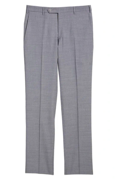 Zanella Parker Flat Front Box Check Stretch Wool Pants In Light Grey