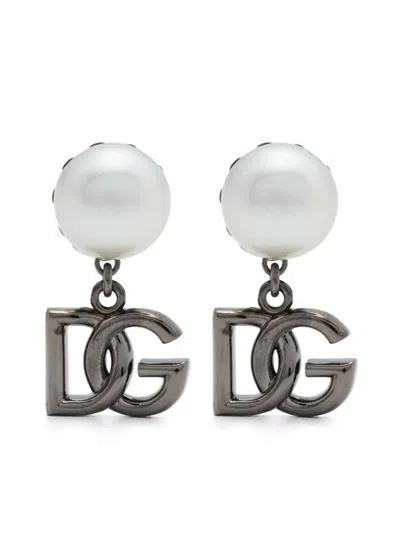 Dolce & Gabbana Dg-pendant Clip-on Earrings In Grey