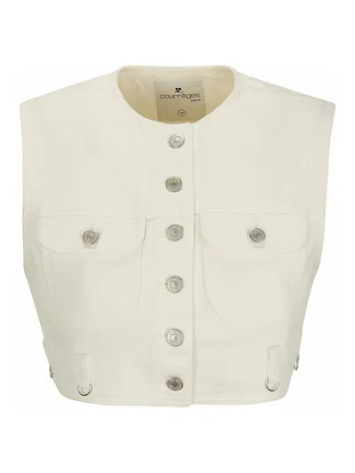 Courrèges Women's Collarless Stretch Denim Crop Waistcoat In White