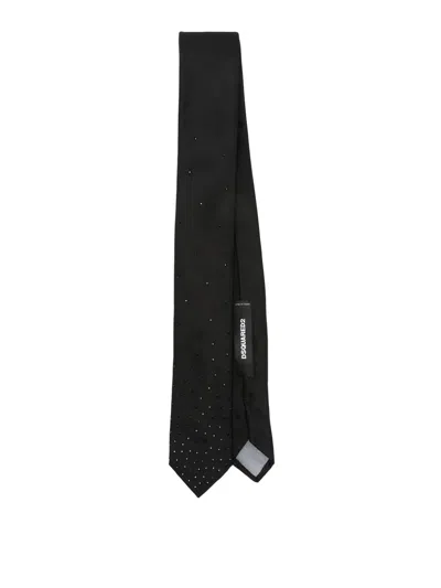 Dsquared2 Rhinestone-embellished Silk Tie In Black