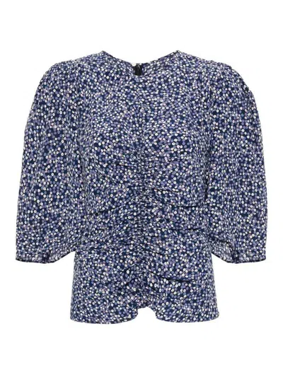 Isabel Marant Ruched-detailing Short-sleeved Blouse In Blue